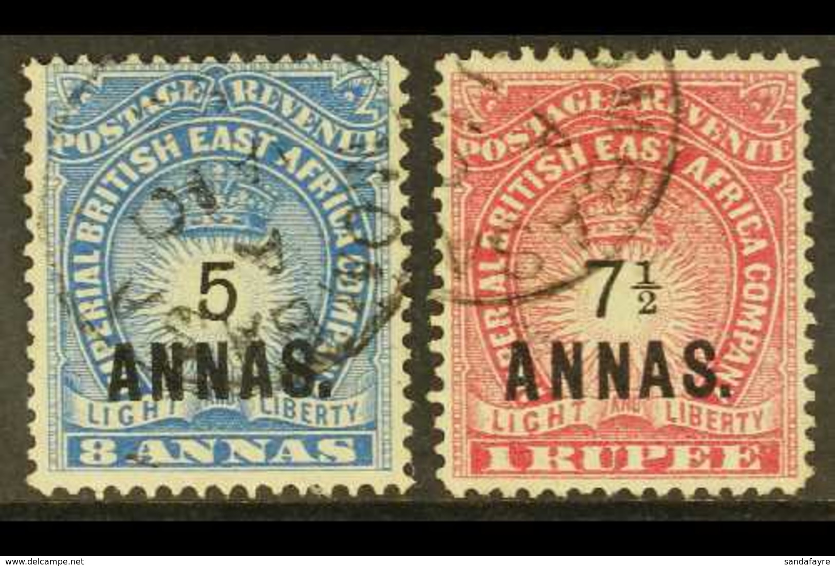 1894 5a On 8a Blue, And 7½a On 1r Carmine, SG 27/28, Fine Mombasa Cds's. (2 Stamps) For More Images, Please Visit Http:/ - Britisch-Ostafrika