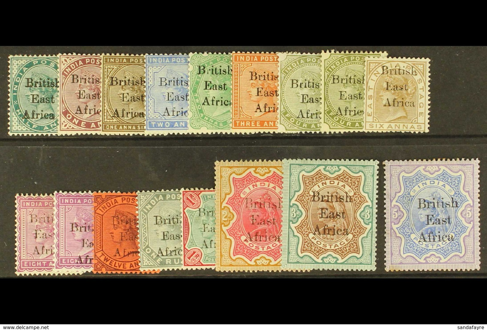 1895-96 Complete Overprints On India Set, SG 49/63, With Both 4a And 8a Shades, Mainly Fine Mint, The 5r With Tone Spots - Britisch-Ostafrika