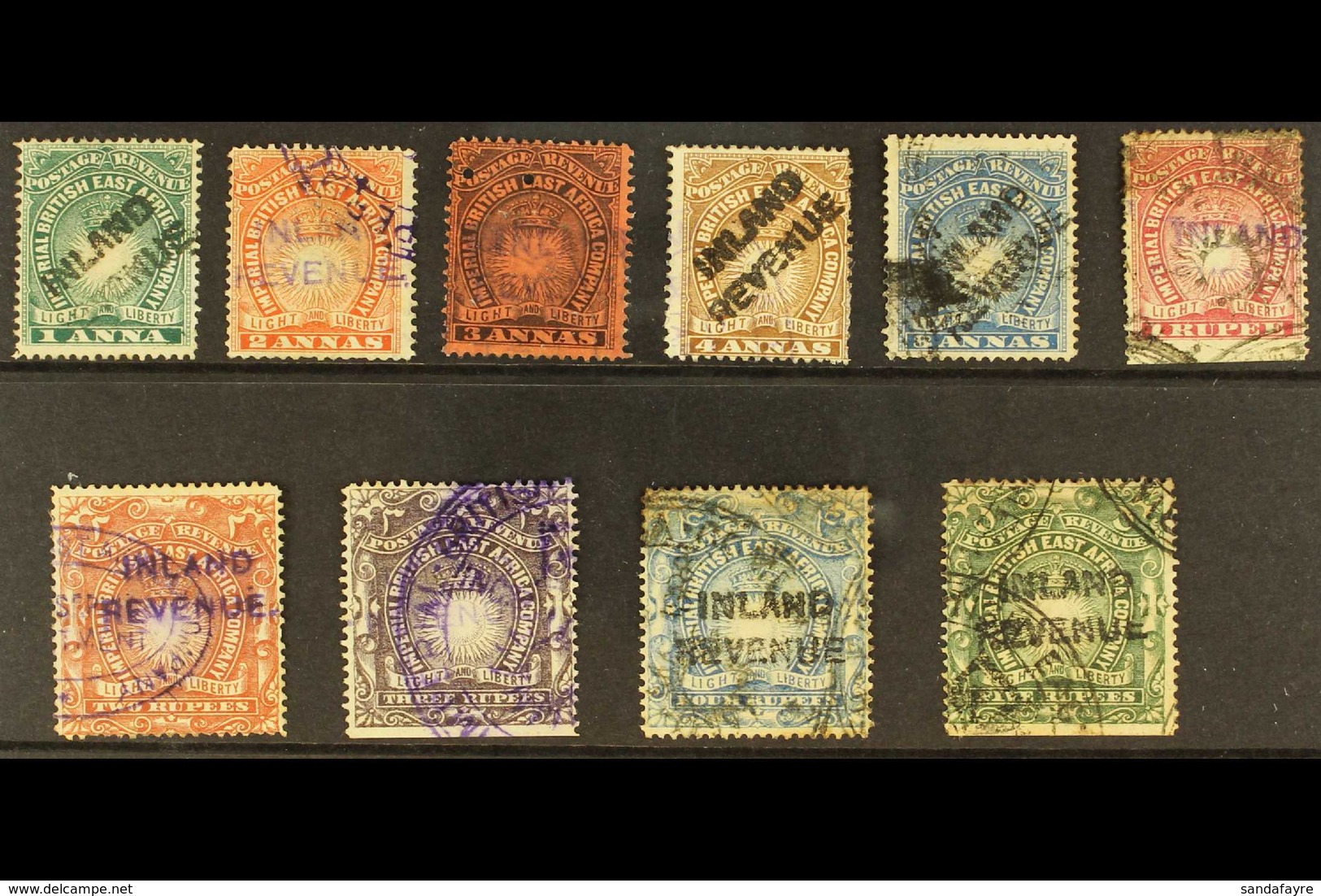 REVENUE STAMPS Circa 1891 Imperial British East Africa Postage Stamps With "INLAND REVENUE" Handstamps - Ten Different V - Afrique Orientale Britannique