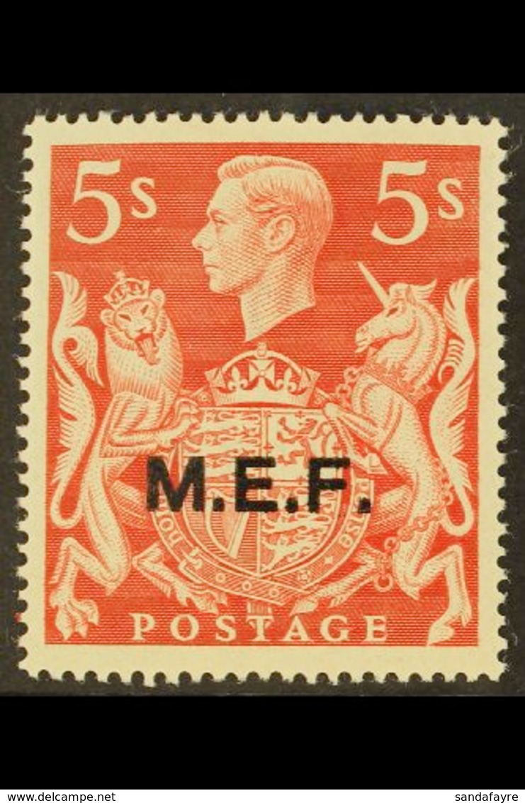 MIDDLE EASTERN FORCES 1943 5s Red Geo VI Ovptd "MEF", Showing The Variety "Positional T On Kings Head", Commonwealth Spe - Italienisch Ost-Afrika