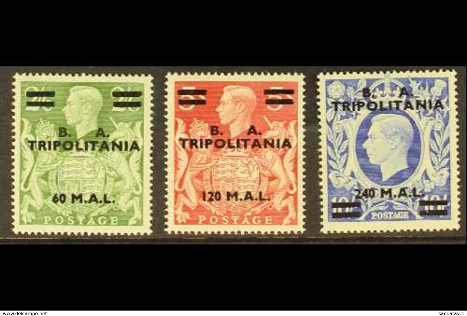TRIPOLITANIA 1950 60l. On 2s.6d To 240l. On 10s, SG T24/26, Never Hinged Mint. (3 Stamps) For More Images, Please Visit  - Africa Orientale Italiana