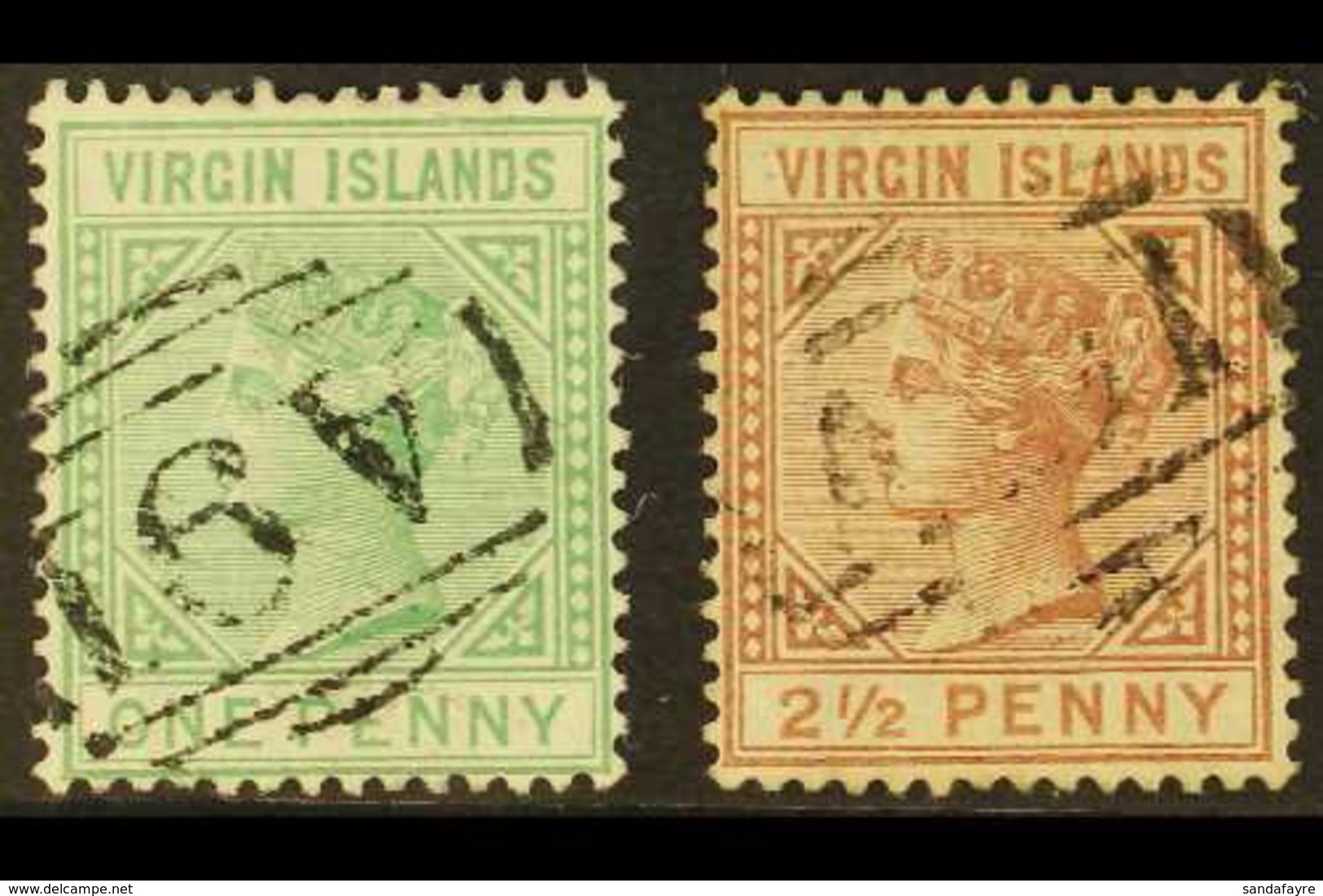 1879-80 1d Emerald-green And 2½d Red-brown, SG 24/25, Each With Neat A91 Cancel. (2 Stamps) For More Images, Please Visi - Iles Vièrges Britanniques