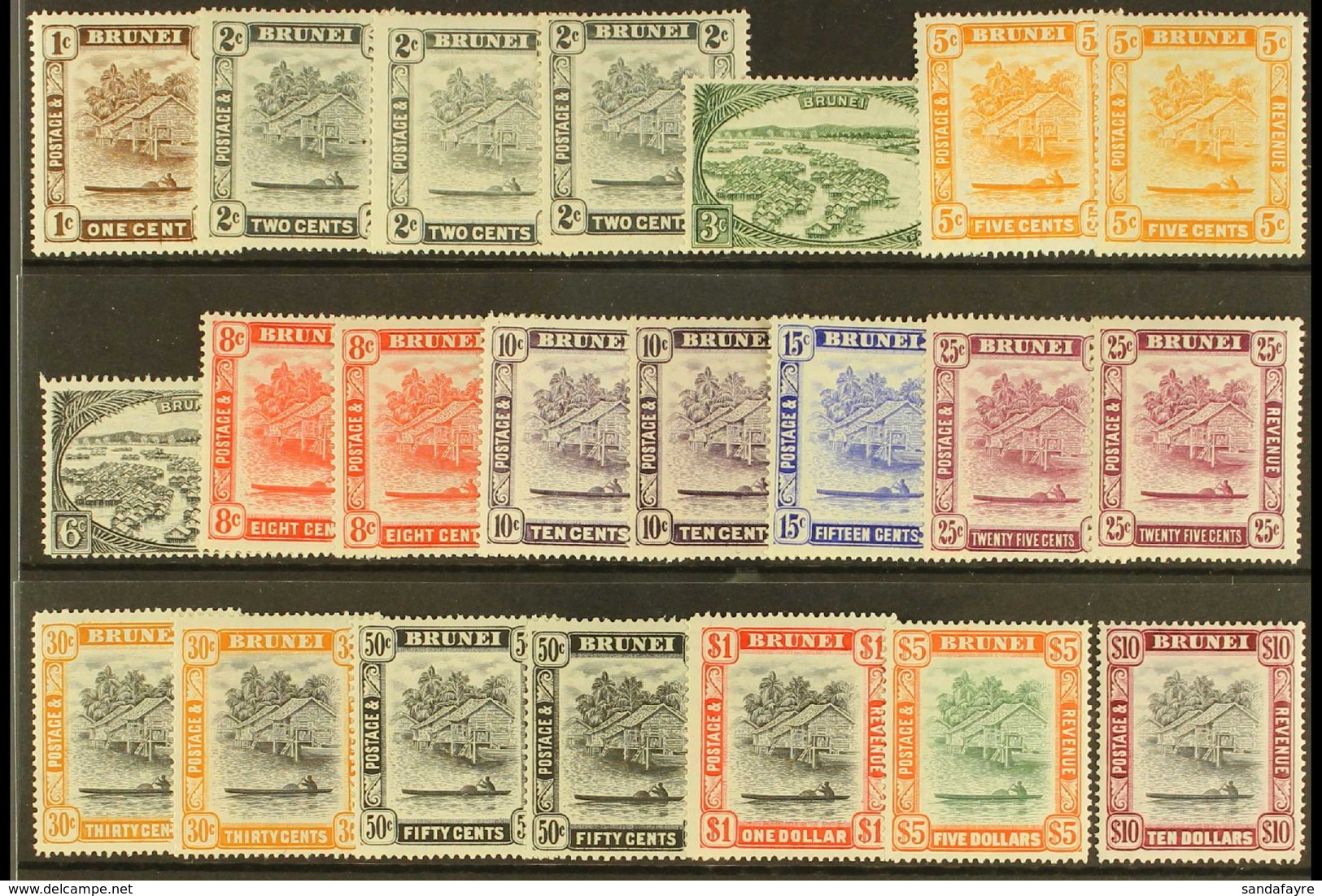 1947-51 NEW COLOUR COMPLETE SET. A Very Fine Mint Complete Set Plus Additional Listed Shade & Perforation Variants, SG 7 - Brunei (...-1984)