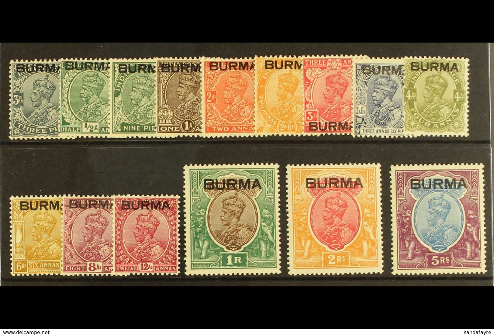 1937 KGV 3p To 5r Complete, SG 1/15, Very Fine Mint (15). For More Images, Please Visit Http://www.sandafayre.com/itemde - Burma (...-1947)