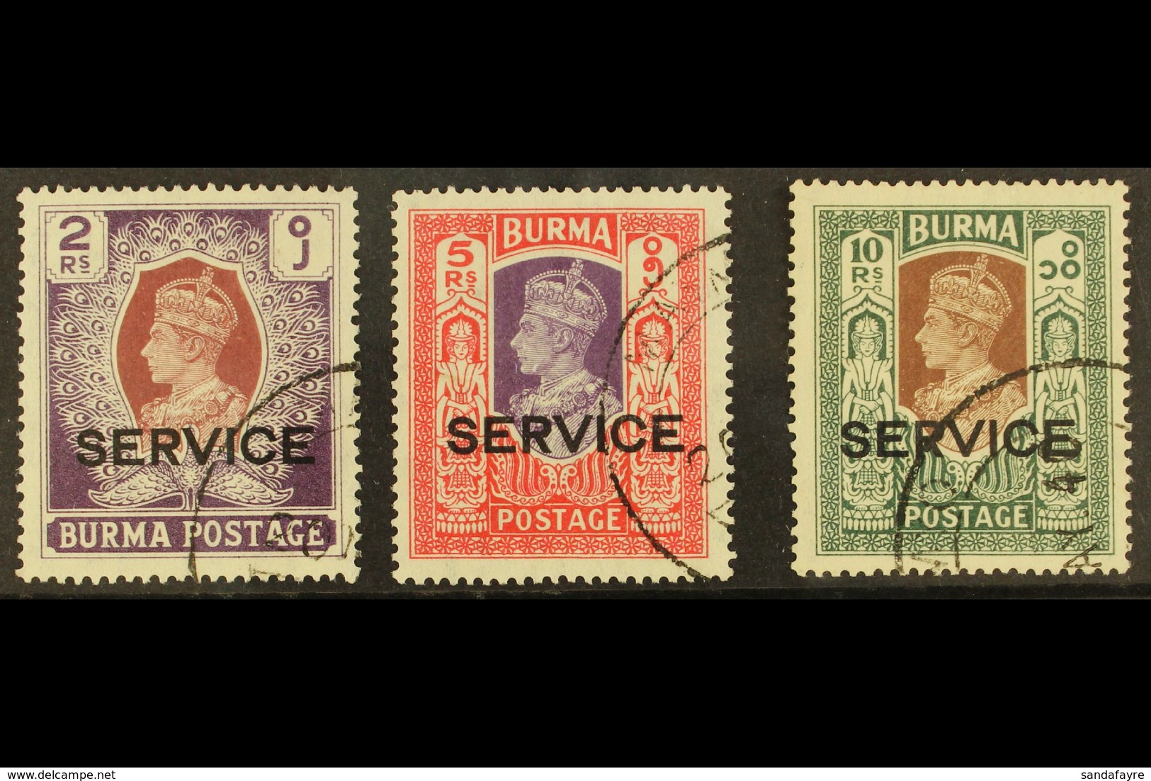1939 Official 2r To 10r, SG O25/27, Fine Cds Used. (3) For More Images, Please Visit Http://www.sandafayre.com/itemdetai - Birmanie (...-1947)