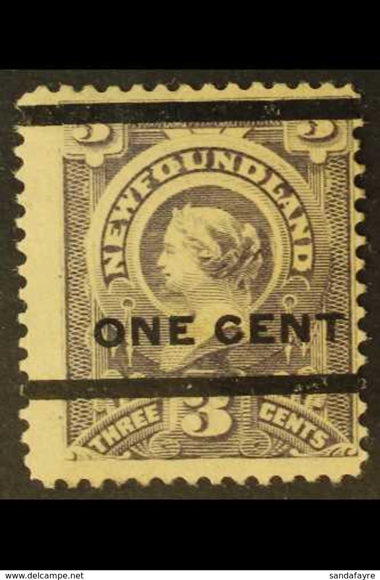 1897 1c On 3c Grey-purple Surcharge Type C (Unitrade 77, SG 82), Mint Part Gum, Centred To Right, Very Fresh, Expertized - Autres & Non Classés