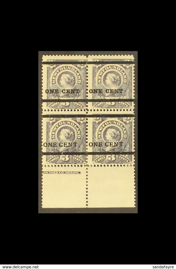 1897 1c On 3c Grey-purple FINE MINT LOWER MARGINAL BLOCK OF FOUR, The Upper Pair SG 80 And The Lower Pair SG 81, Fresh A - Sonstige & Ohne Zuordnung