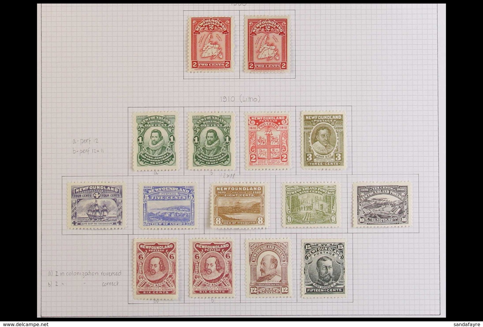 1908-1947 ATTRACTIVE FINE MINT COLLECTION On Leaves, All Different With A Few Shades, Includes 1908 2c Map (x2 Shades),  - Autres & Non Classés