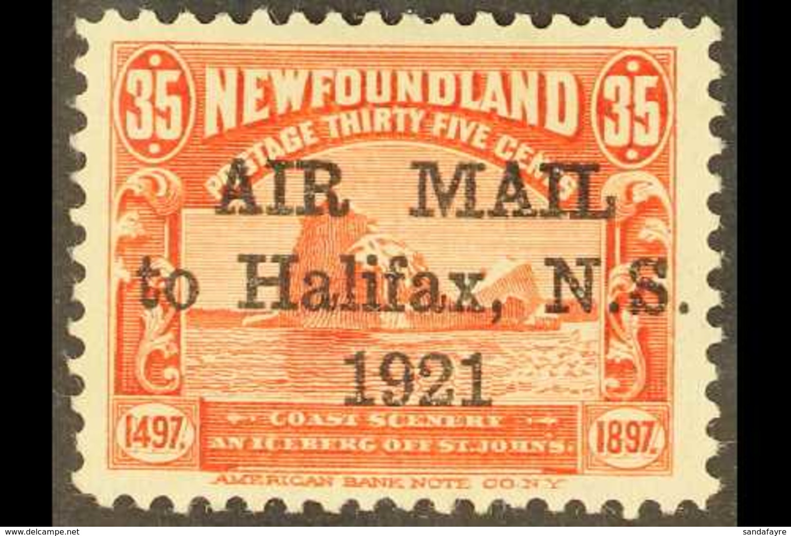 1921 35c Red Air "Air Mail To Halifax" Overprint Without Stop, SG 148a, Very Fine Mint, Nice Centring, Very Fresh. For M - Autres & Non Classés