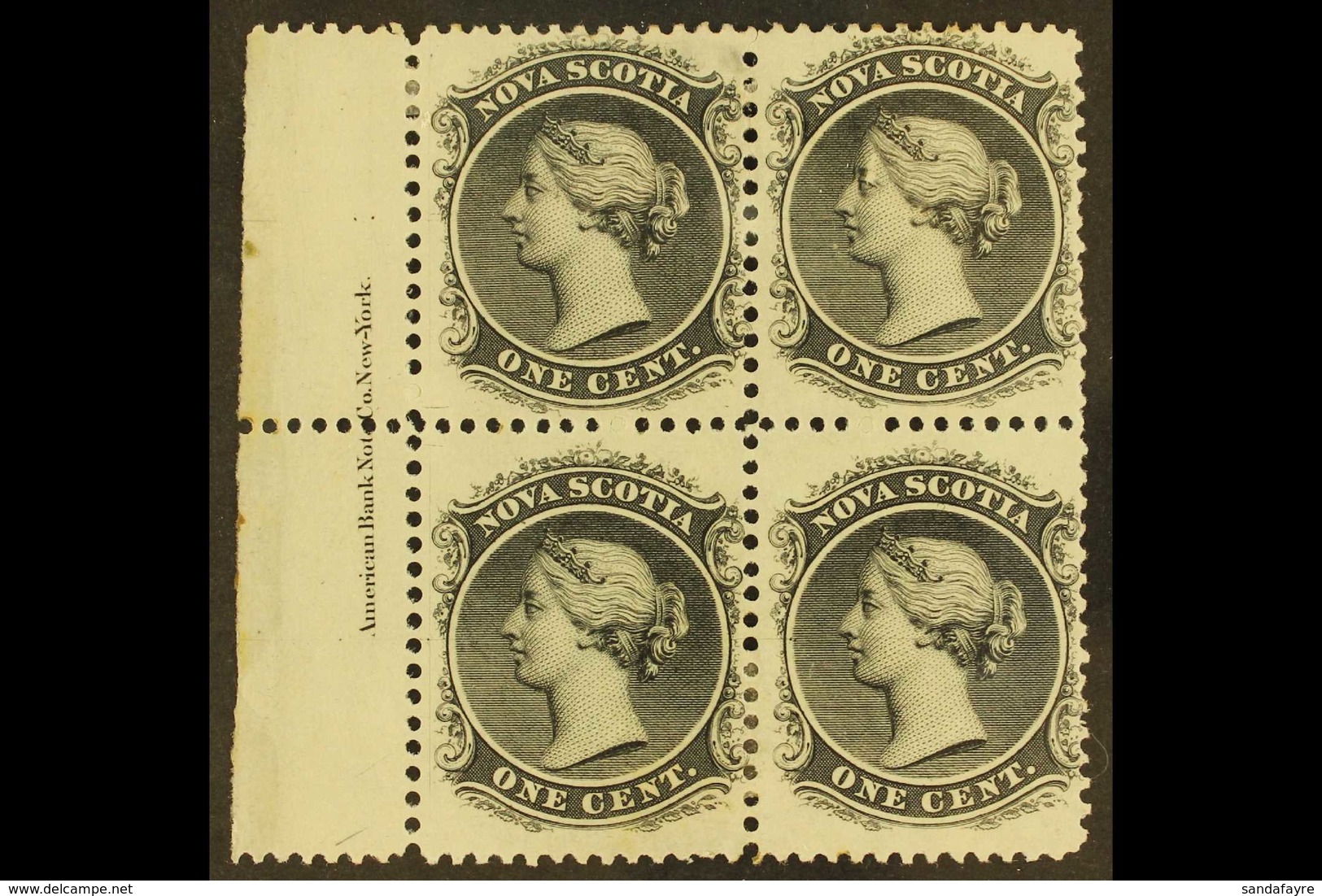 1860 1c Black On White Paper, SG 18, Marginal Inscription Block Of 4, Very Fine Mint. For More Images, Please Visit Http - Sonstige & Ohne Zuordnung