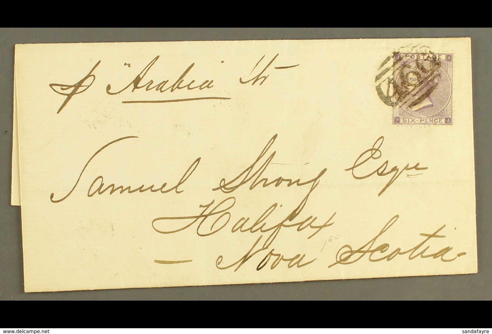 1863 COVER FROM ENGLAND Bearing GB 1862-64 6d Lilac Tied By "466" Numeral Of Liverpool And Endorsed "p "Arabia" Str-", T - Sonstige & Ohne Zuordnung