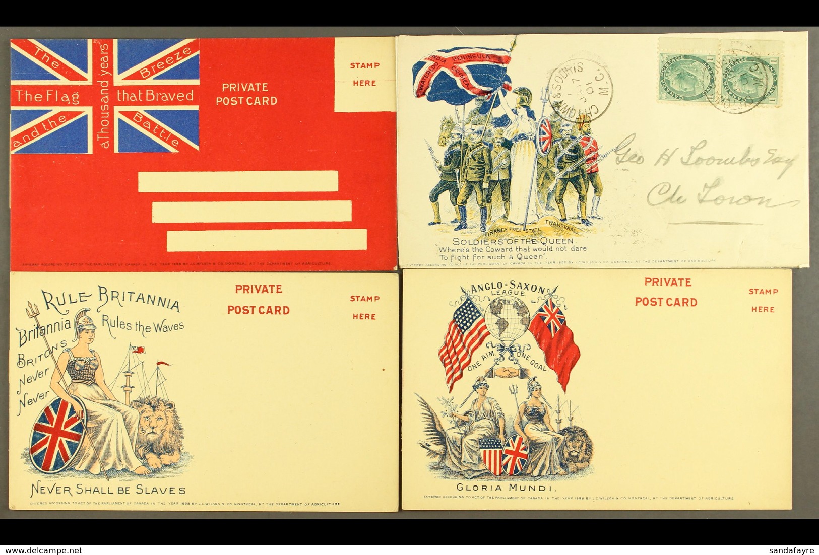 PATRIOTIC POSTCARDS Circa 1900 Group Of Three Different Unused Private Post Cards In Colour With "Rule Britannia", "Angl - Autres & Non Classés