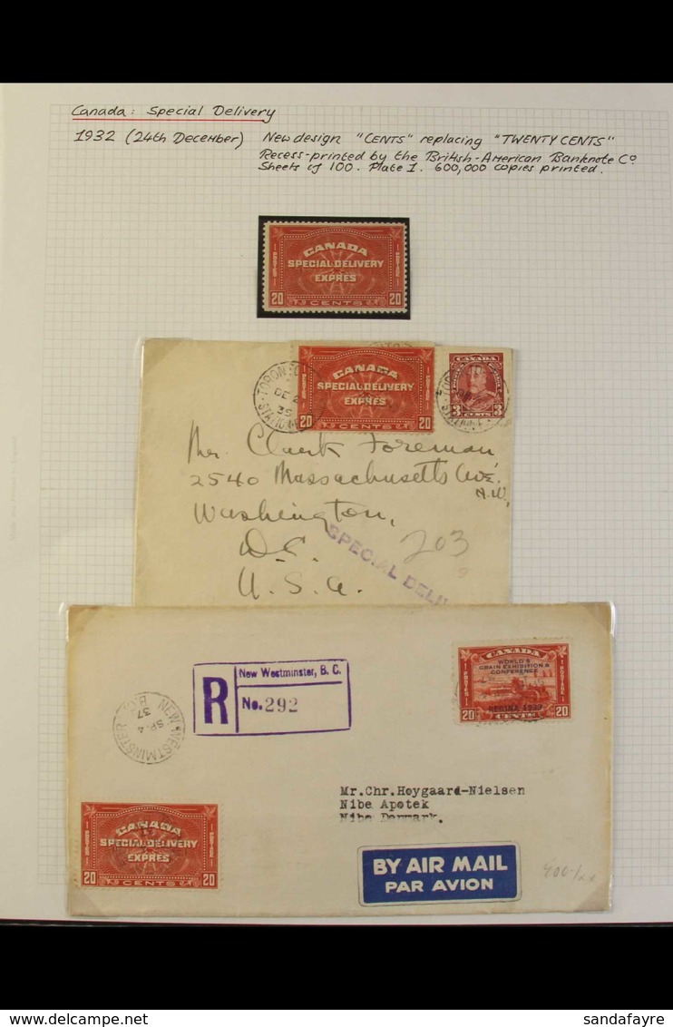 SPECIAL DELIVERY POSTAL HISTORY GROUP 1932 20c Brown-red Labels Inscribed "TWENTY CENTS," SG S7, Used On A Range Of Cove - Autres & Non Classés