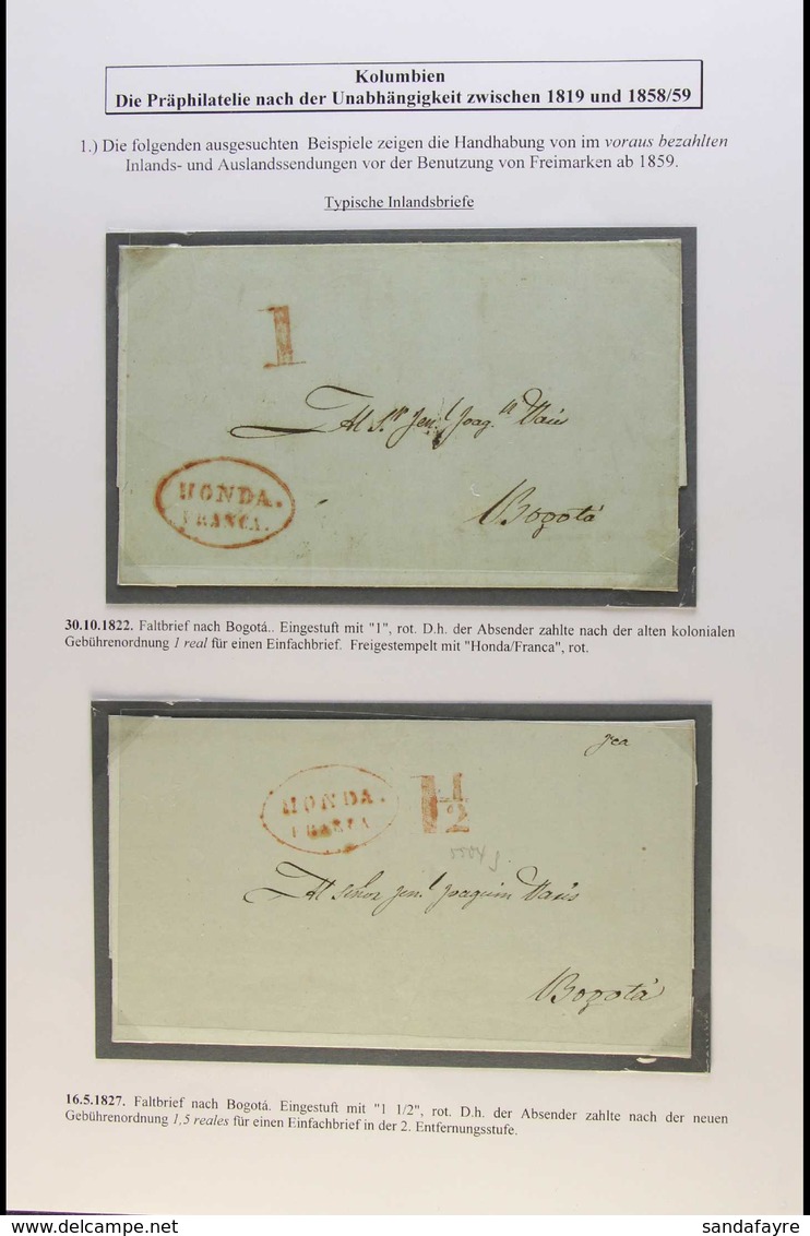 1822-27 PRE-STAMP ENTIRE LETTERS 1822 (Oct) And 1827 (May) Both To Bogota With Oval "HONDA / FRANCA" Cachet In Red On Th - Colombie