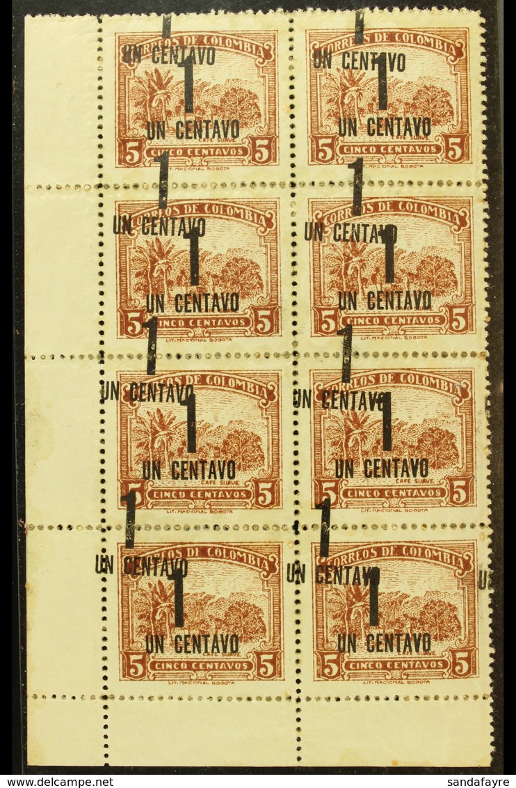 1944 1c On 5c Dull Brown DOUBLE SURCHARGE Variety (as Scott 506, SG 594), Fine Mint Corner BLOCK Of 8, Attractive. (8 St - Kolumbien