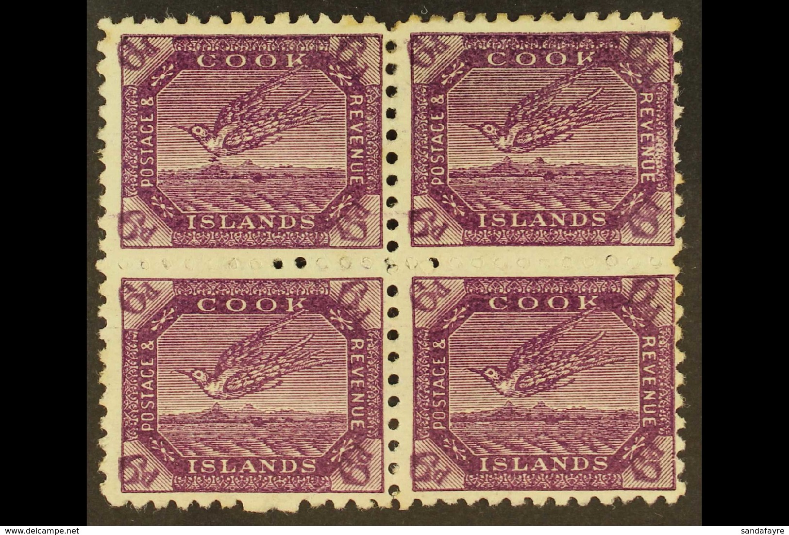 1900 6d Bright Purple Tern, SG 18a, Fine Mint Block Of Four, Incl. R1/9 Coloured Mark Below Bird. For More Images, Pleas - Cookeilanden