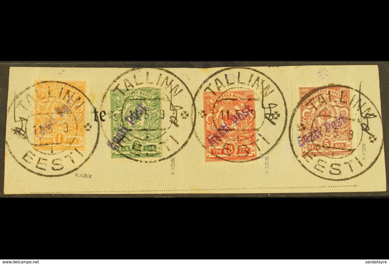 TALLINN (REVAL) 1919 1k Imperf And 2k, 3k & 5k Perf With "Eesti Post" LOCAL OVERPRINTS (Michel 1 B &  2/4 A, SG 4p & 4b/ - Estonie