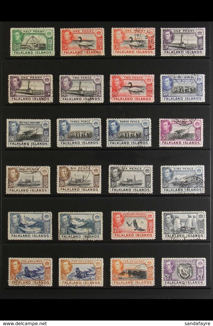 1938-50 KGVI Definitives Complete Set, SG 146/63, Plus Some Additional Listed Shades To 5s, Very Fine Used. Lovely! (24  - Falklandinseln