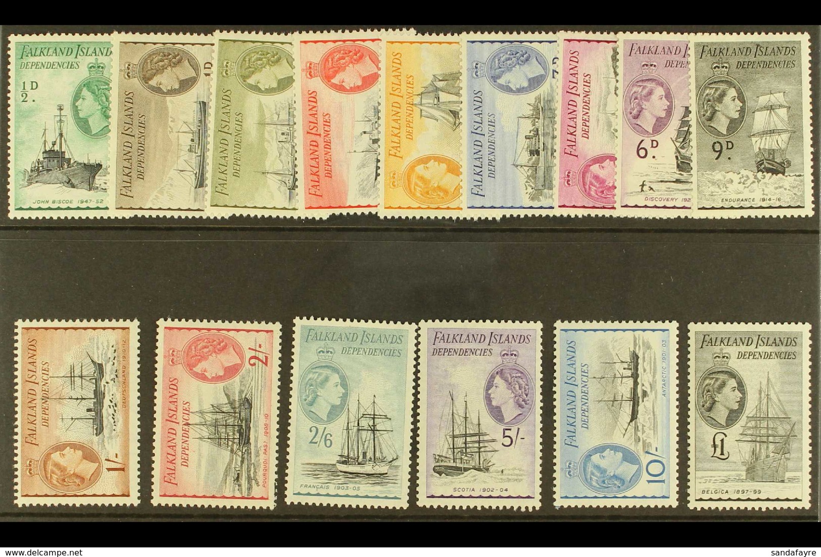 1954 Definitives Complete Set, SG G26/40, Very Fine Never Hinged Mint. (15 Stamps) For More Images, Please Visit Http:// - Falklandinseln