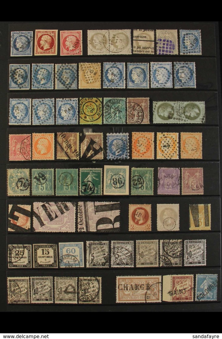 USED RANGES WITH POSTMARKS INTEREST INCLUDING UNUSUAL CANCELS. 1849-1930's Interesting Range Of Used Stamps On Stock Pag - Autres & Non Classés