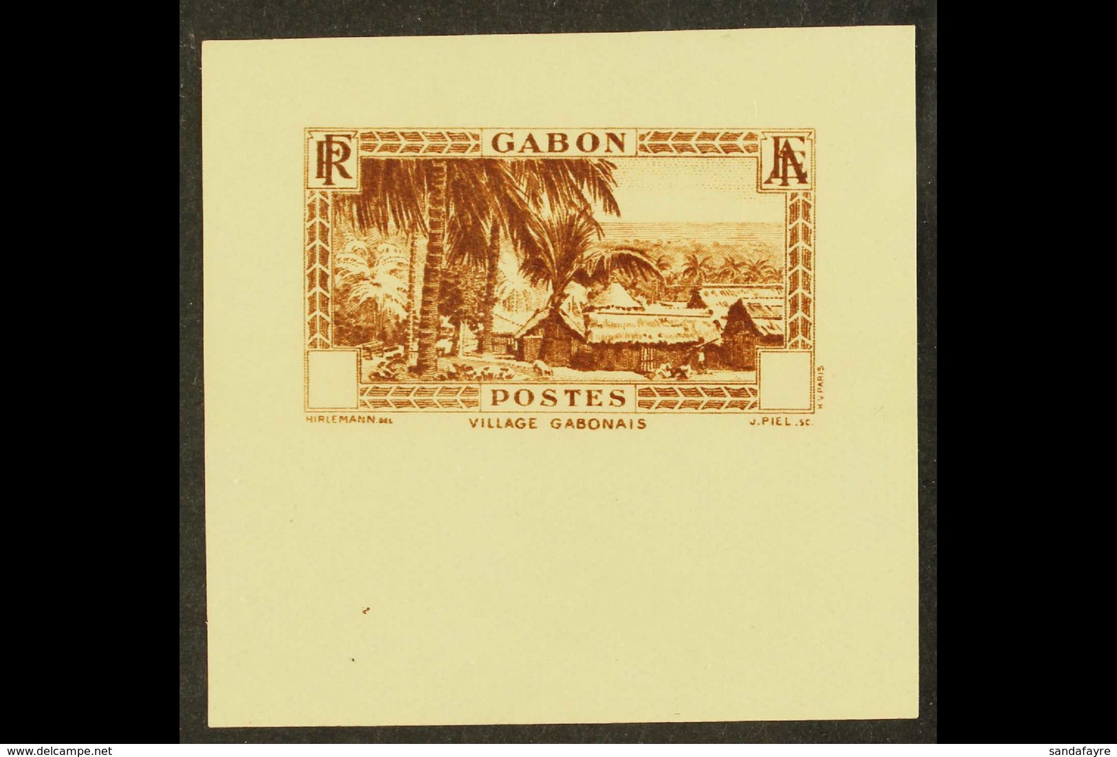 GABON 1932-33 "Gabon Village" With Value Tablet Blank, IMPERF DIE PROOF In Brown On Gummed Paper, Very Fine Never Hinged - Altri & Non Classificati