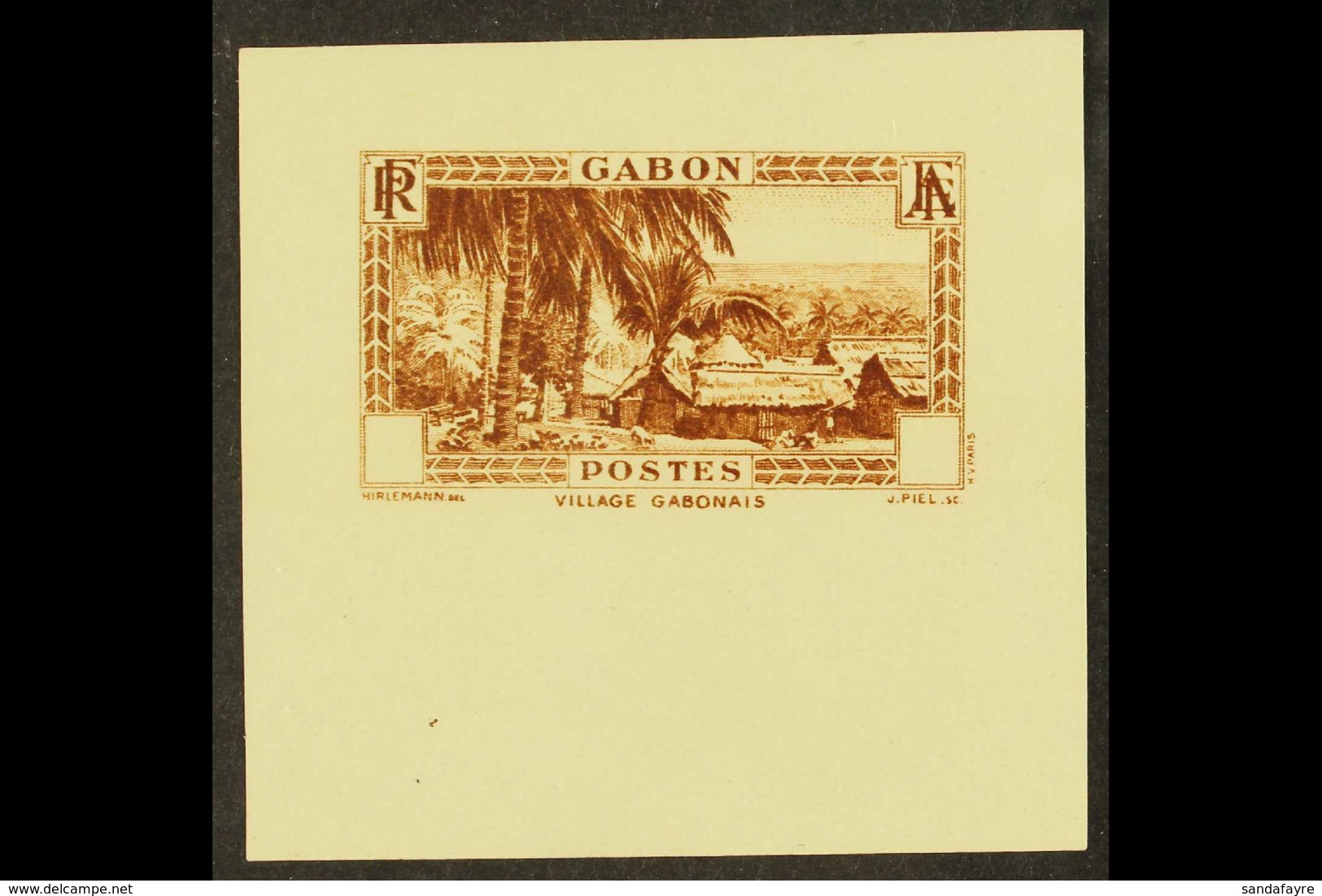 GABON 1932-33 "Gabon Village" With Value Tablet Blank, IMPERF DIE PROOF In Brown On Gummed Paper, Very Fine Never Hinged - Autres & Non Classés