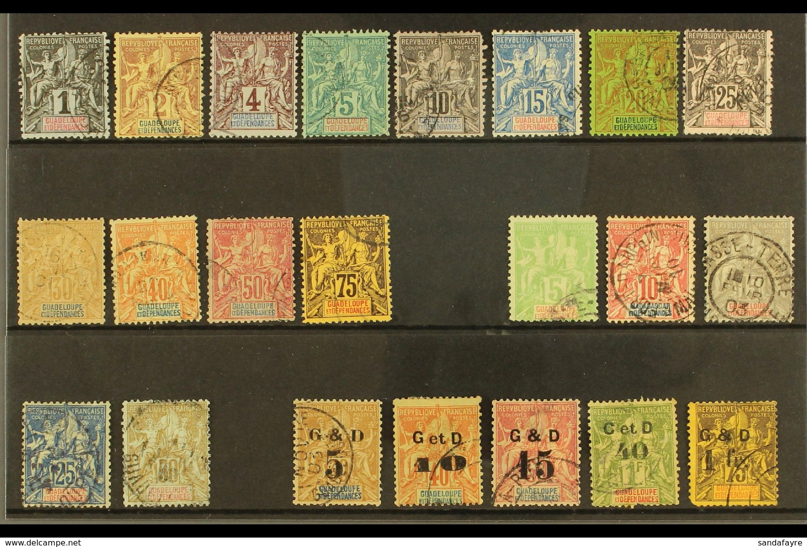 GUADELOUPE 1892-1903 "Peace & Commerce" Used Collection On A Stock Card. Includes 1892 Tablet Set To 75c With 1900-01 Ne - Sonstige & Ohne Zuordnung