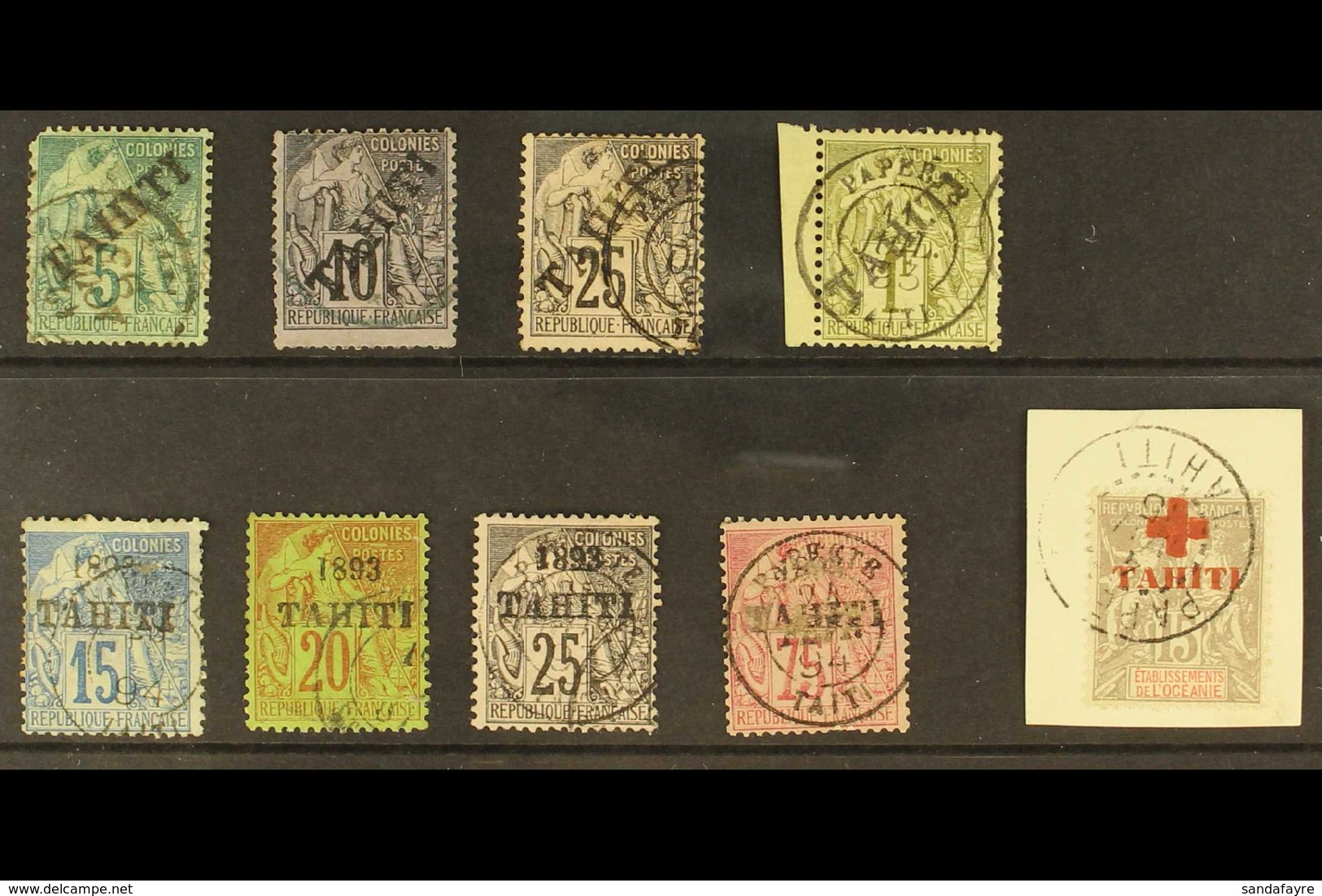 TAHITI 1893-1915 Attractive Used All Different Collection. With 1893 (diagonal Overprint) 5c, 10c, 25c And 1f; "1893 / T - Sonstige & Ohne Zuordnung