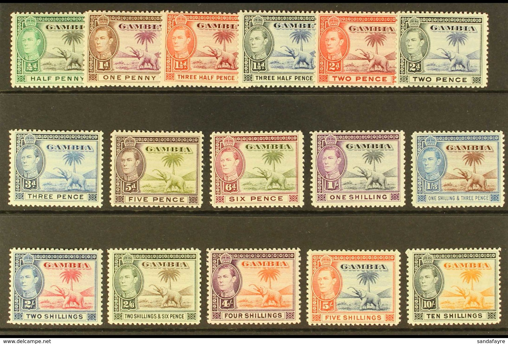 1938-46 Elephant Definitive Set, SG 150/61, Fine Mint (16 Stamps) For More Images, Please Visit Http://www.sandafayre.co - Gambie (...-1964)
