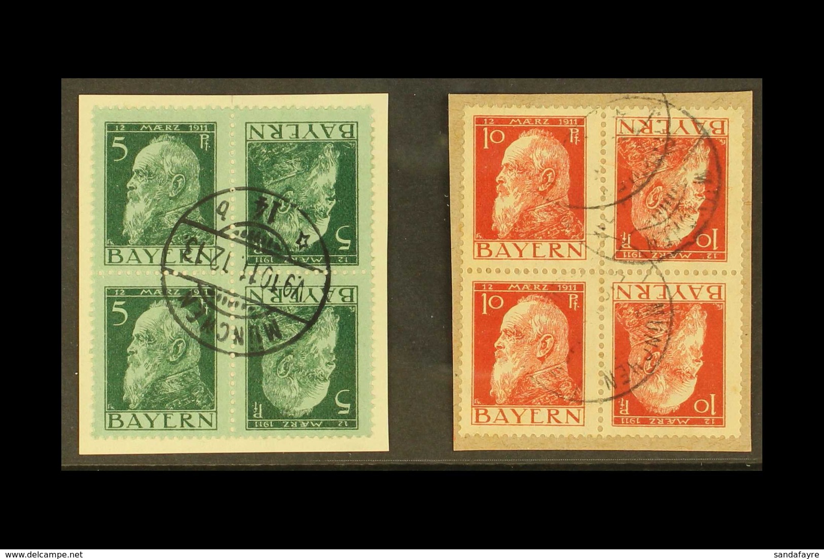 BAVARIA 1911 5pf Green On Green Type II And 10pf Carmine On Buff Birthday Type III TETE-BECHE BLOCKS Of 4 (Michel K 1 II - Sonstige & Ohne Zuordnung