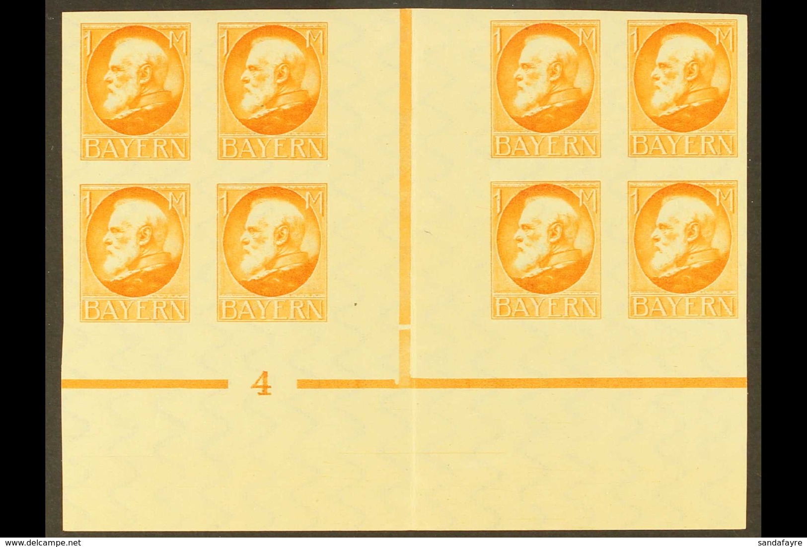 BAVARIA 1919-20 (1.50m) On 1m Yellow-orange Imperf OVERPRINT OMITTED Variety (Michel 175 B I, SG 254Ba), Never Hinged Mi - Autres & Non Classés