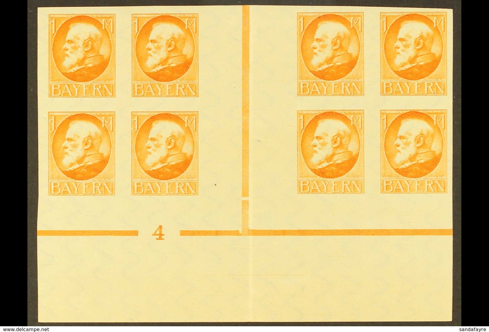 BAVARIA 1919-20 (1.50m) On 1m Yellow-orange Imperf OVERPRINT OMITTED Variety (Michel 175 B I, SG 254Ba), Never Hinged Mi - Sonstige & Ohne Zuordnung