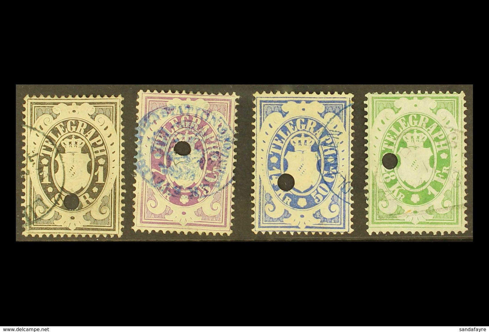 BAVARIA TELEGRAPH STAMPS 1870-72 1sgr Black 7kr Violet, 14.50kr Blue And 28kr Yellow-green (Michel 2/5, Barefoot 2/5), U - Sonstige & Ohne Zuordnung