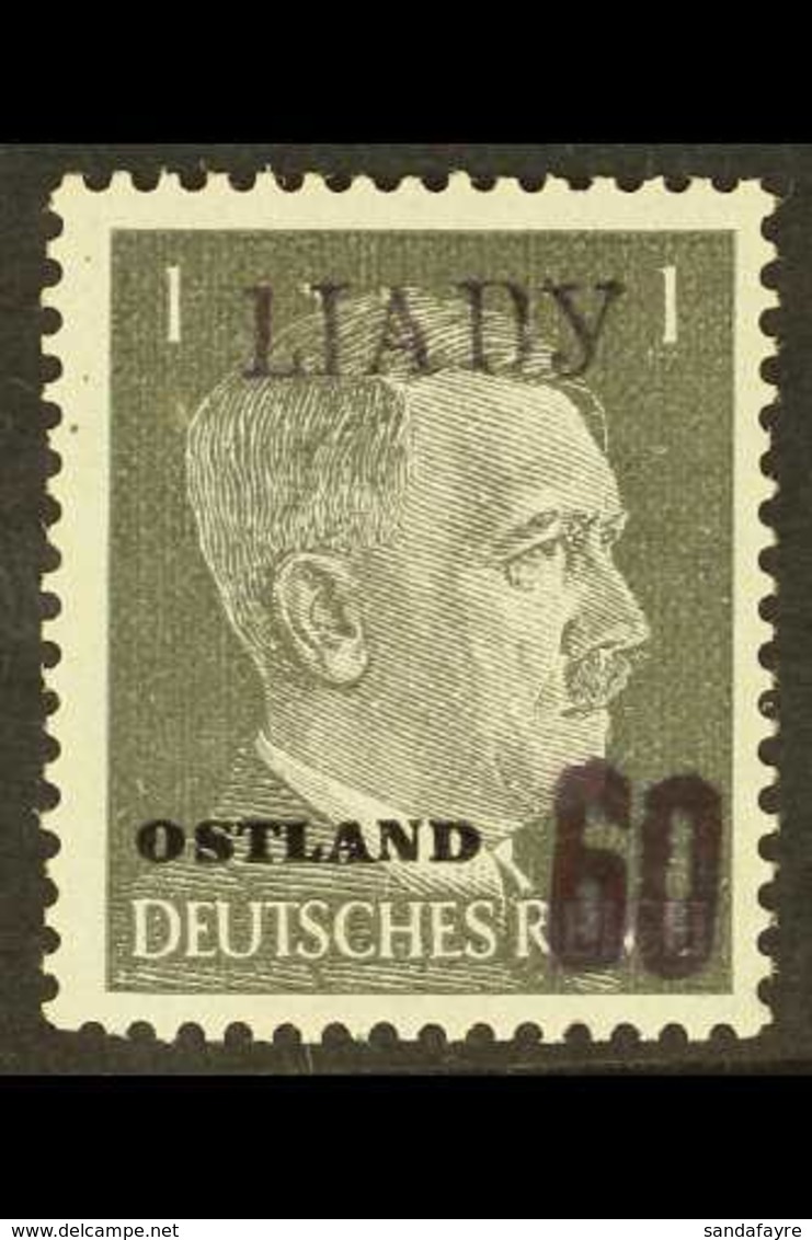 LJADY, OCCUPIED LENINGRAD 1941 60 (Kop) On 1pf Grey- Black Hitler Ostland Stamp With Violet Overprint, Michel 2b, Never  - Autres & Non Classés