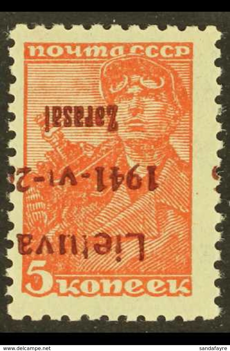 ZARASAI (ZARGRAD) 1941 5k Dark Brownish Red With Brown- Lilac OVERPRINT INVERTED, Michel 1b K, Never Hinged Mint. Krisch - Autres & Non Classés