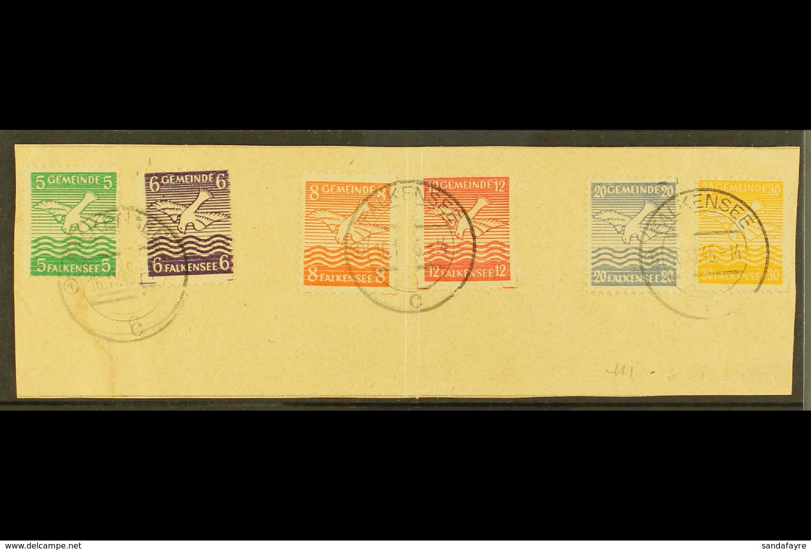 FALKANSEE 1945 Bird Definitive Set On Piece, Mi 1/6, Fine Used (6 Stamps) For More Images, Please Visit Http://www.sanda - Autres & Non Classés