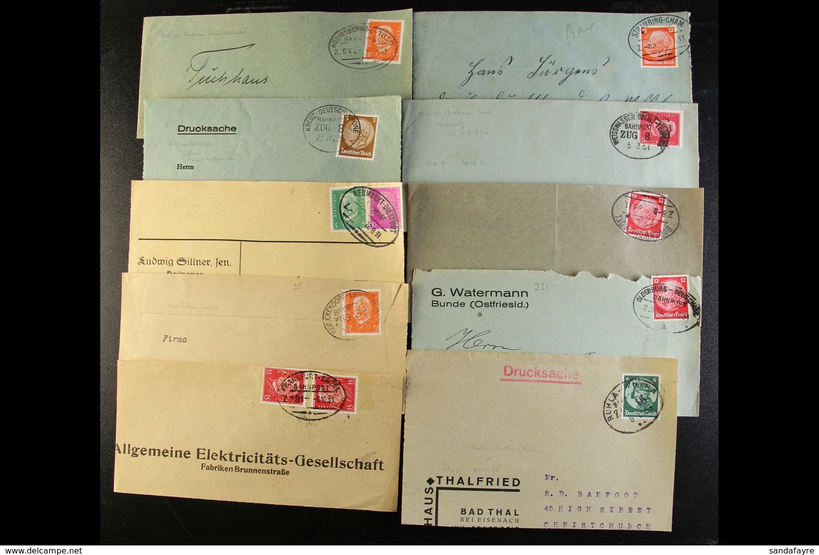 1930's RAILWAY TRAVELLING POST OFFICES POSTMARKS. An Interesting Holding Of Part Covers & Cover Fronts Bearing Chiefly V - Autres & Non Classés