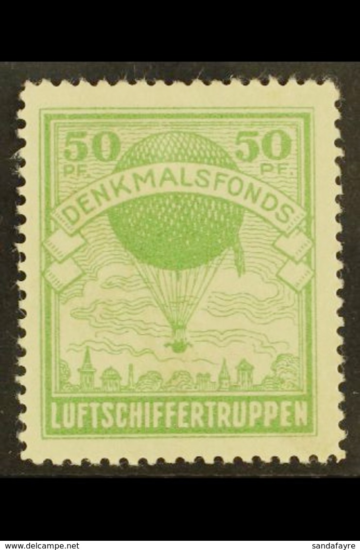 RARE BALLOON LABEL. Circa 1910's 50pf Yellow-green DENKMALSFONDS LUFTSCHIFFERTRUPPEN (Airships Troops Memorial Fund) Cha - Autres & Non Classés