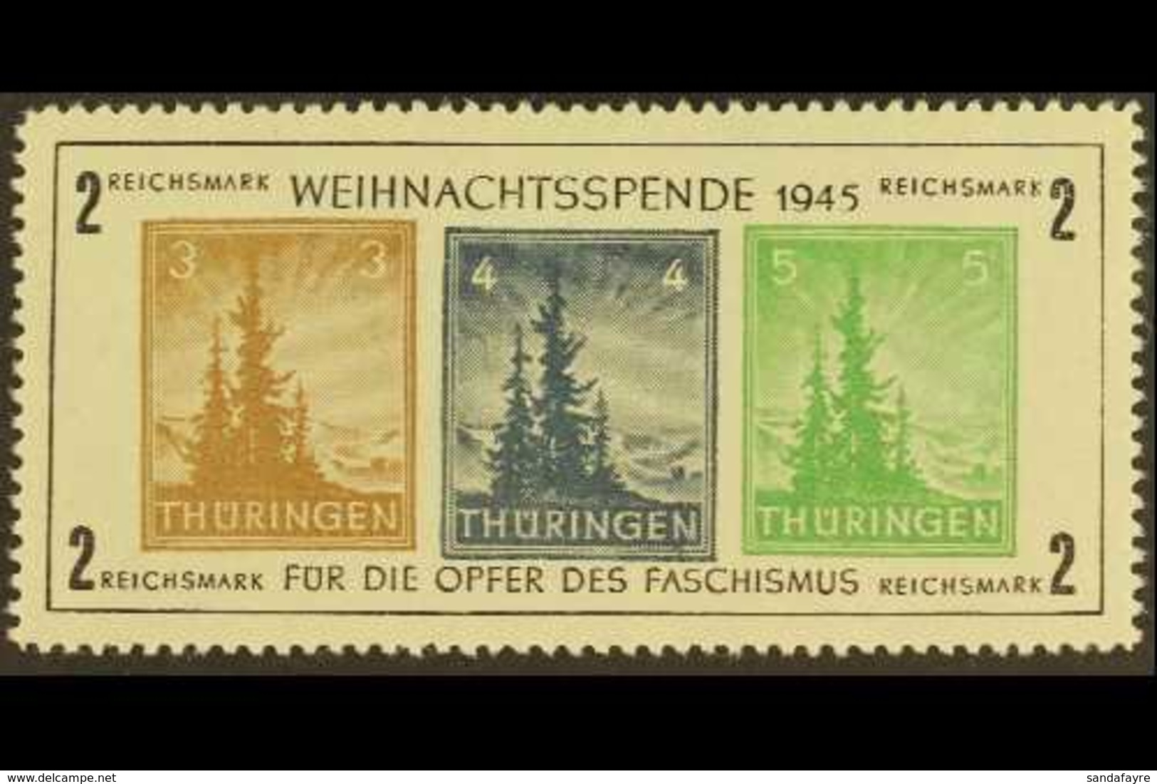 RUSSIAN ZONE THURINGIA 1945 Christmas - Anti-fascism Mini-sheet Type III (Michel Block 1xa III, SG MSRF9), Superb Never  - Sonstige & Ohne Zuordnung