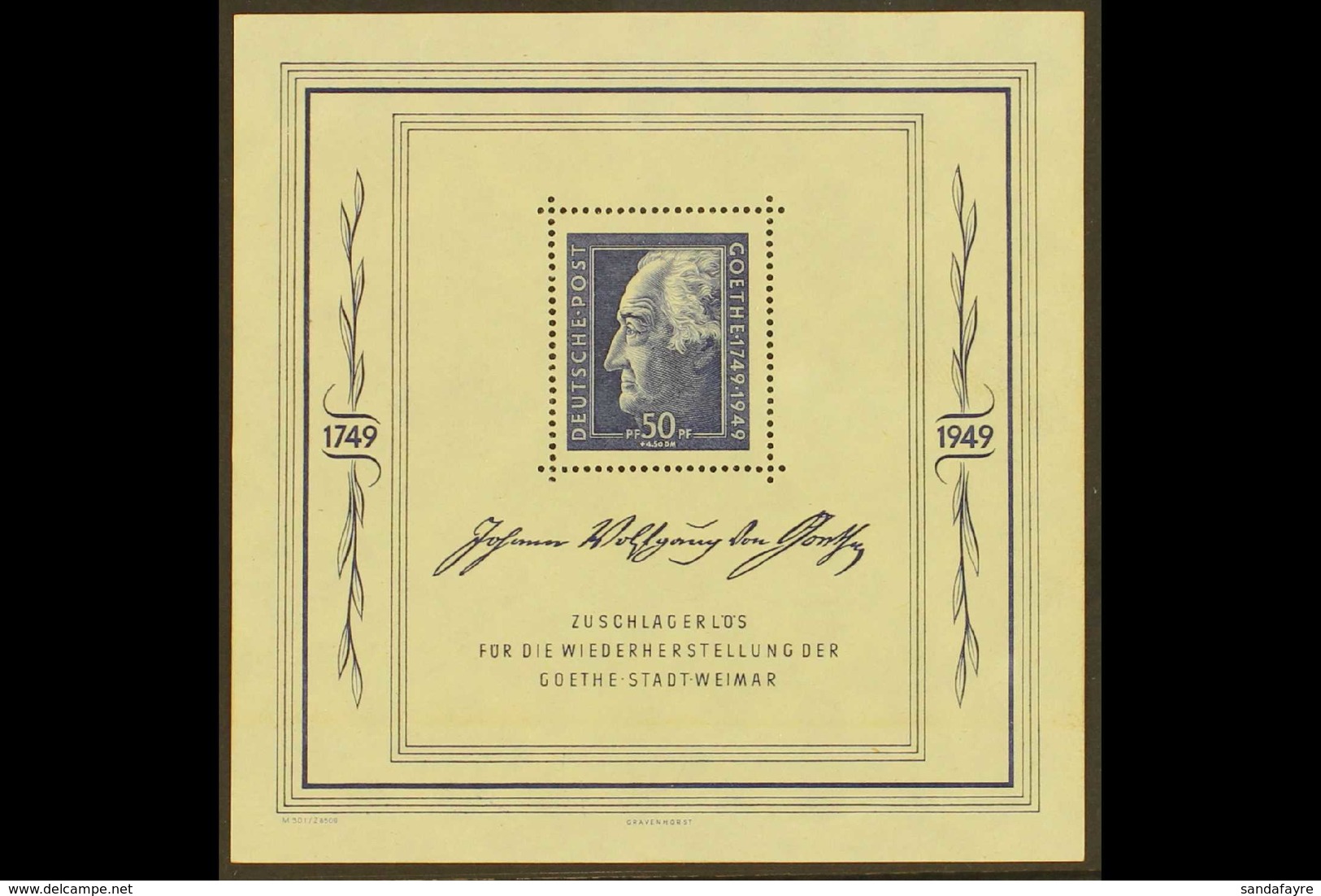 RUSSIAN ZONE GENERAL ISSUES 1949 Goethe Festival Week Mini-sheet (Michel Block 6, SG MSR59a), Superb Never Hinged Mint,  - Sonstige & Ohne Zuordnung