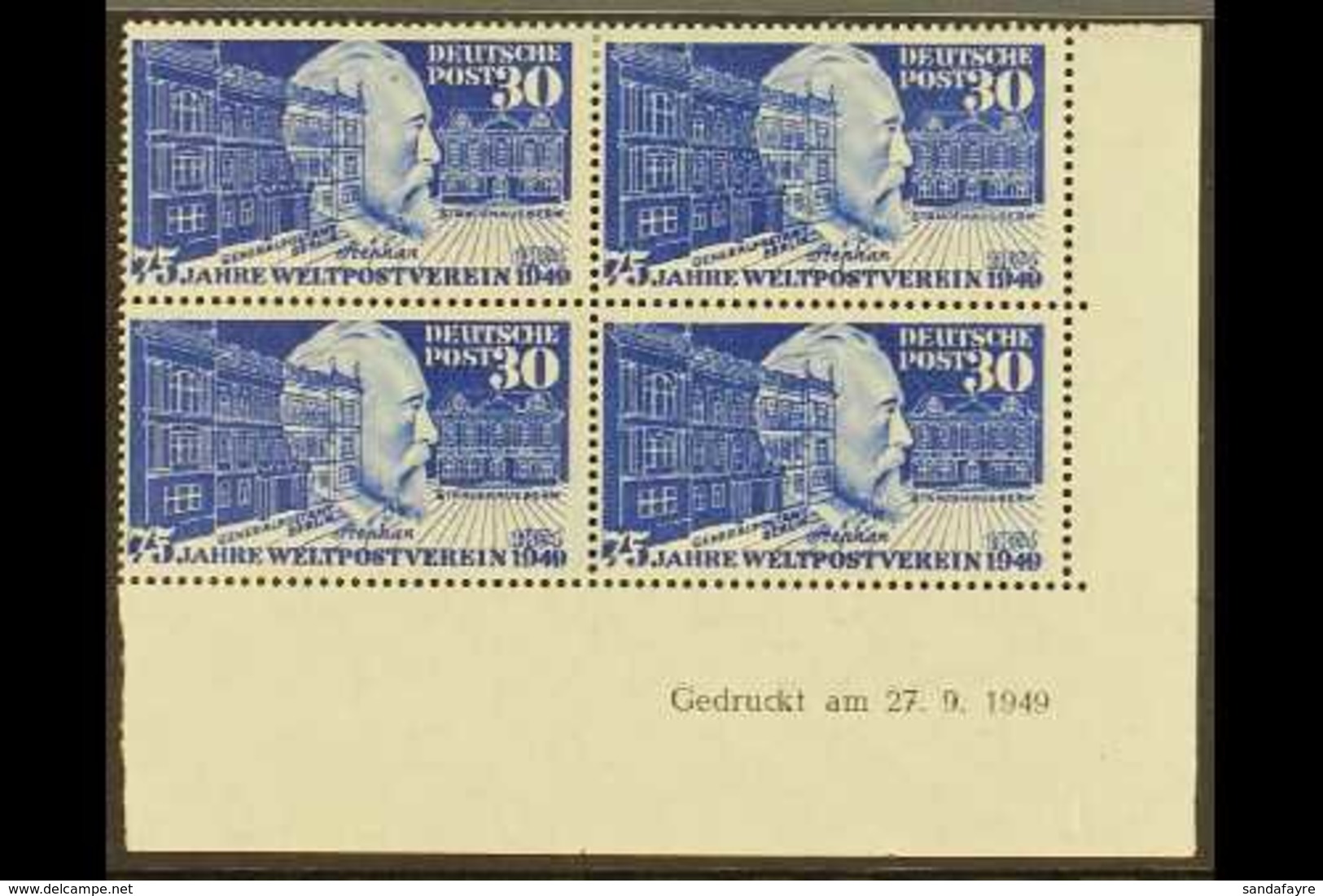 1949 30pf Ultramarine UPU (Michel 116, SG 1038), Superb Mint (lower Pair Never Hinged) Lower Right Corner DATED BLOCK Of - Sonstige & Ohne Zuordnung