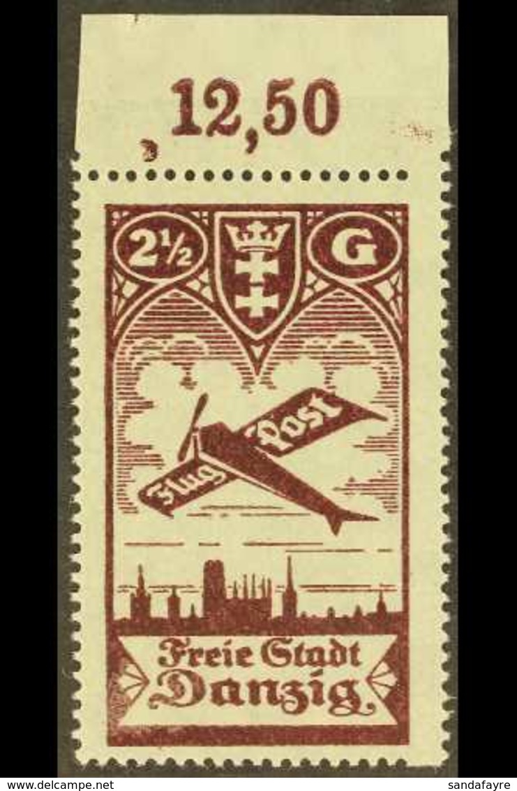 1924 (JUNE) 2½g Plum Air Pictorial With "Wide Perf At Lower Right" Variety, Michel 206 III, Never Hinged Mint Top Margin - Autres & Non Classés