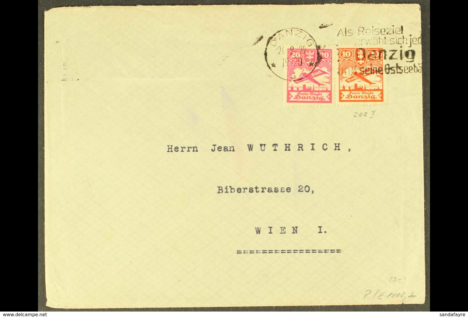 1929 COVER WITH LISTED VARIETY 1929 (Sept 29) Commercial Cover To Vienna Bearing 1924 10pf Red Air With SQUARE CHUNK OUT - Autres & Non Classés