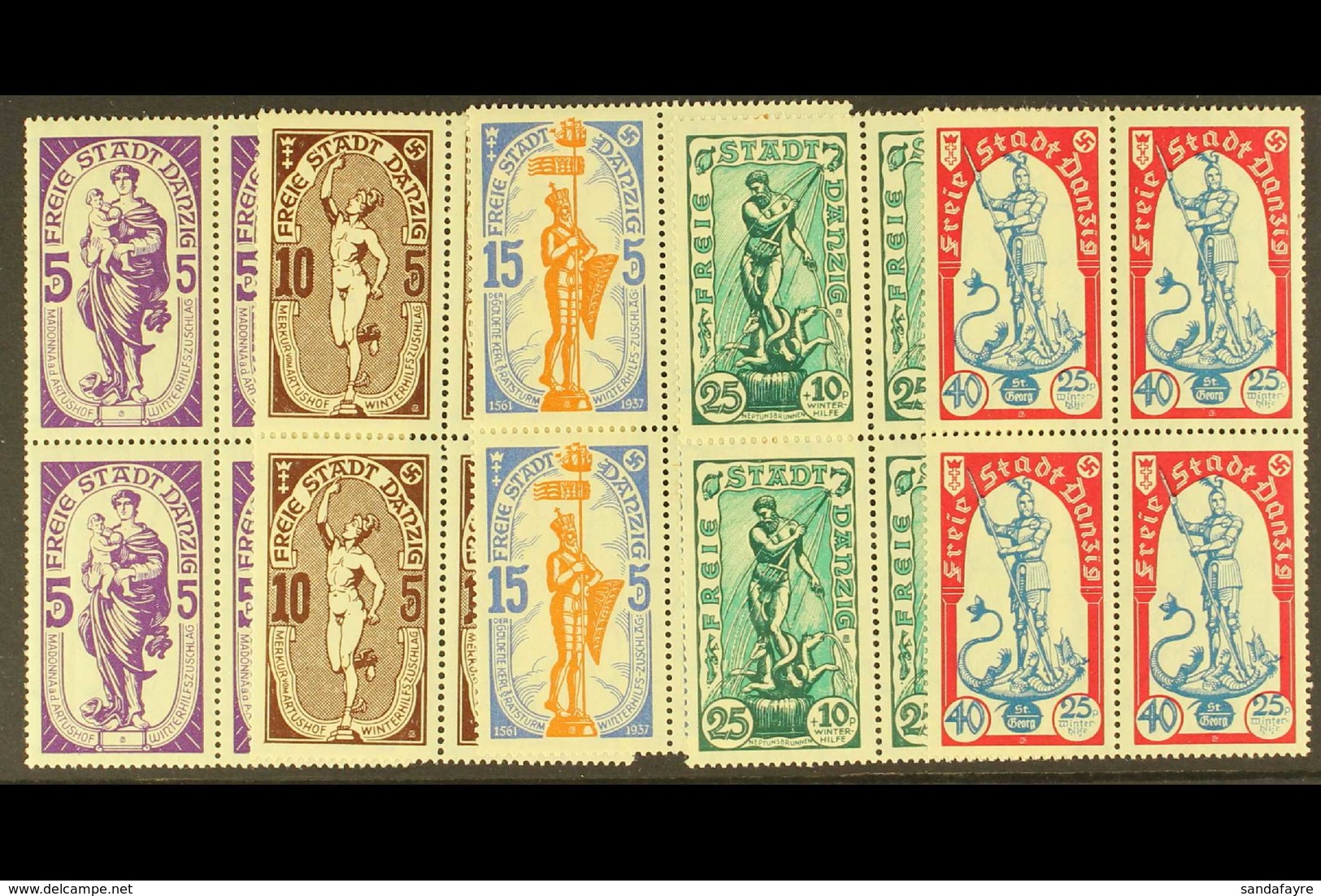 1937 Winter Relief Fund Complete Set, Michel 276/280, As Superb Never Hinged Mint BLOCKS OF FOUR. (20 Stamps, 5 Blocks)  - Autres & Non Classés