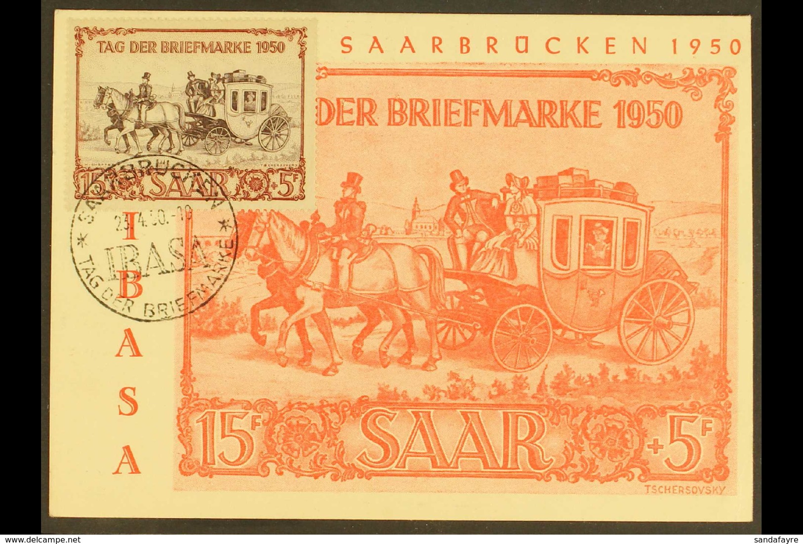 1950 15f+5f Purple-brown & Brown-red Stamp Day (Michel 291, SG 288), Superb Used On Unaddressed Maxi-card Tied By Specia - Sonstige & Ohne Zuordnung