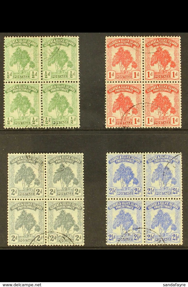 1911 Pandanus Pine Set, SG 8/11, Fine Cds Used Blocks Of 4 (16 Stamps) For More Images, Please Visit Http://www.sandafay - Îles Gilbert Et Ellice (...-1979)