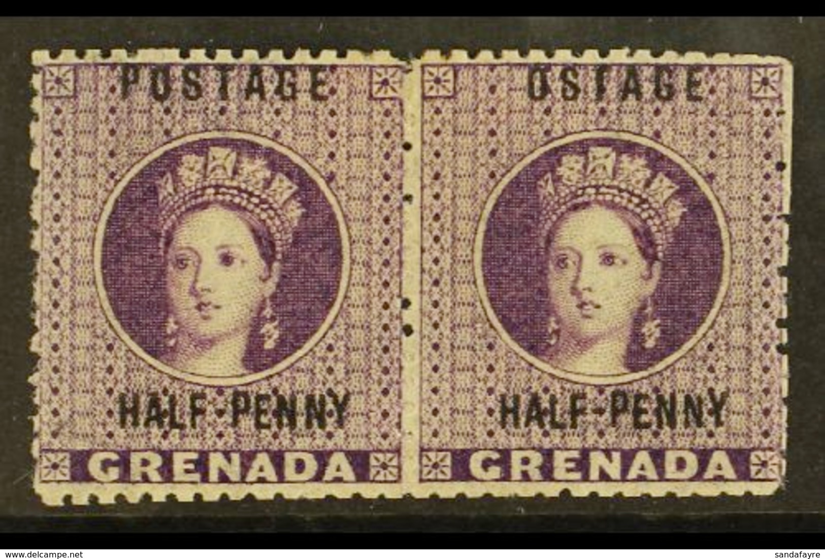 1881 ½d Deep Mauve, Horizontal Pair R/h Stamp Showing The Variety "OSTAGE", SG 21/21c, Very Fine Mint. Ex Sir Gwaine Bai - Grenade (...-1974)