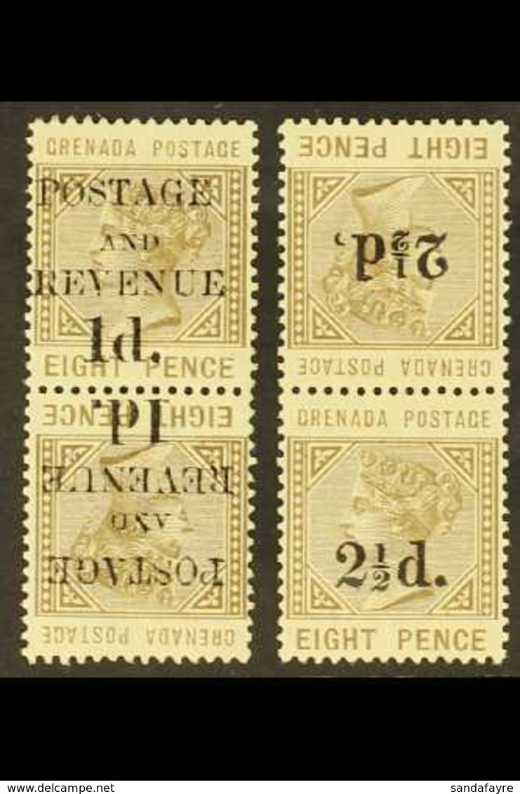 1888-91 1d On 8d Grey-brown, 2½d On 8d Grey-brown, Tete-beche Pairs, SG 46a, 47a, Fine Mint (2 Pairs). For More Images,  - Grenada (...-1974)