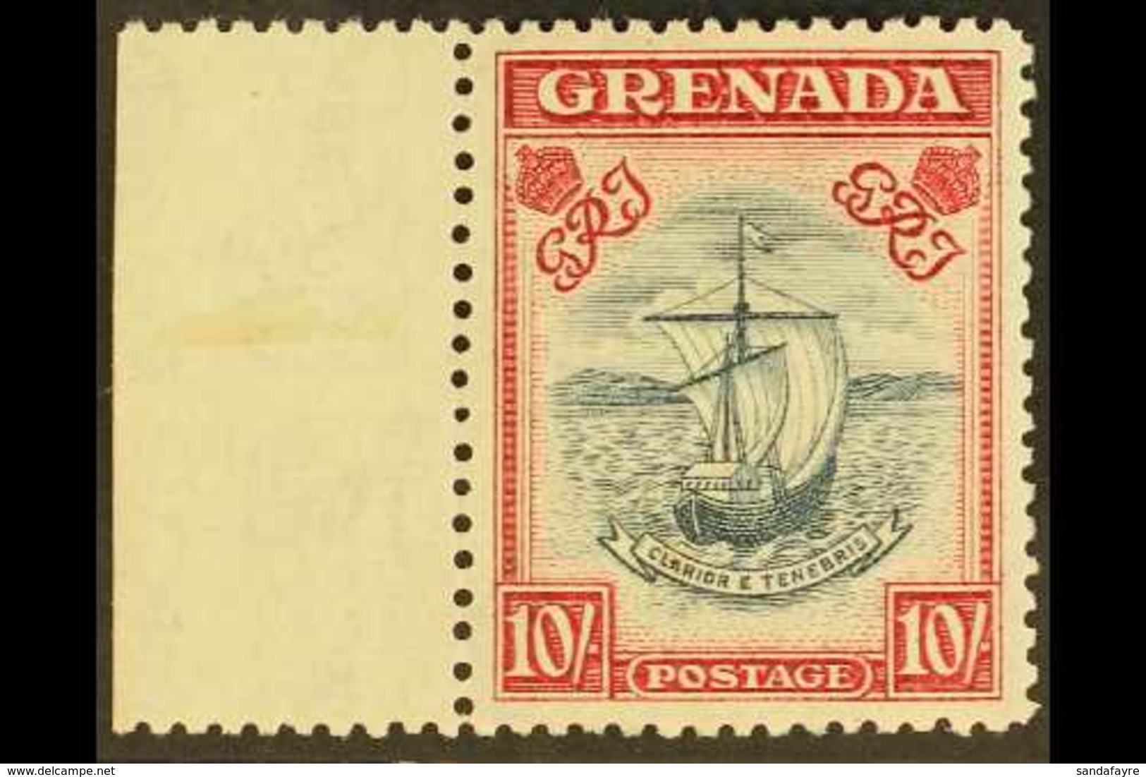 1943 10s. Slate Blue And Bright Carmine, Perf. 12 SG 163c, Superb Never Hinged Mint, Light Hinge In Margin, Very Rare. F - Grenada (...-1974)
