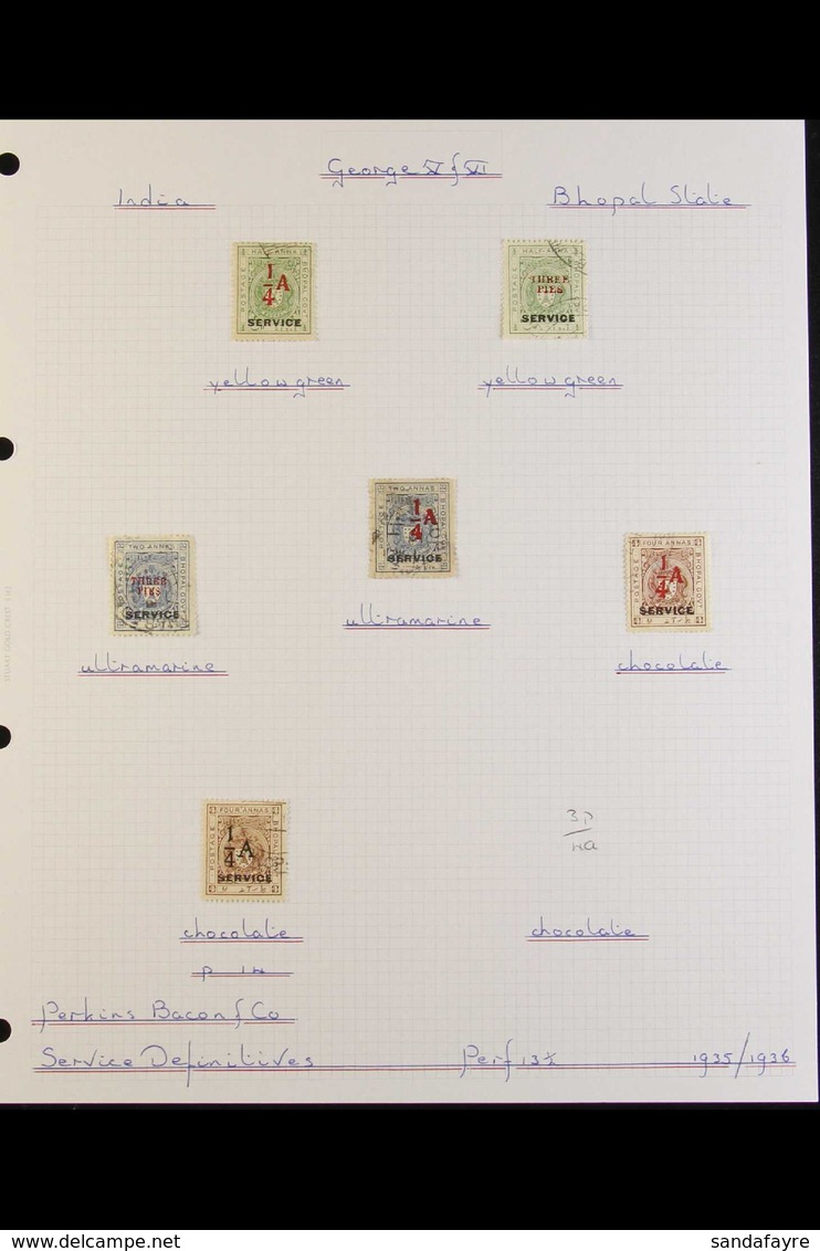 BHOPAL OFFICIALS 1935-49 VERY FINE USED COLLECTION Incl. 1935-6 Most Surcharges To 1a On 4a, Plus Vertical Pairs With ¼a - Sonstige & Ohne Zuordnung
